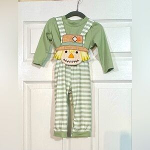 NEW Honey Bean 12 Month Scarecrow Baby Boys Suspender Overalls Outfit Set